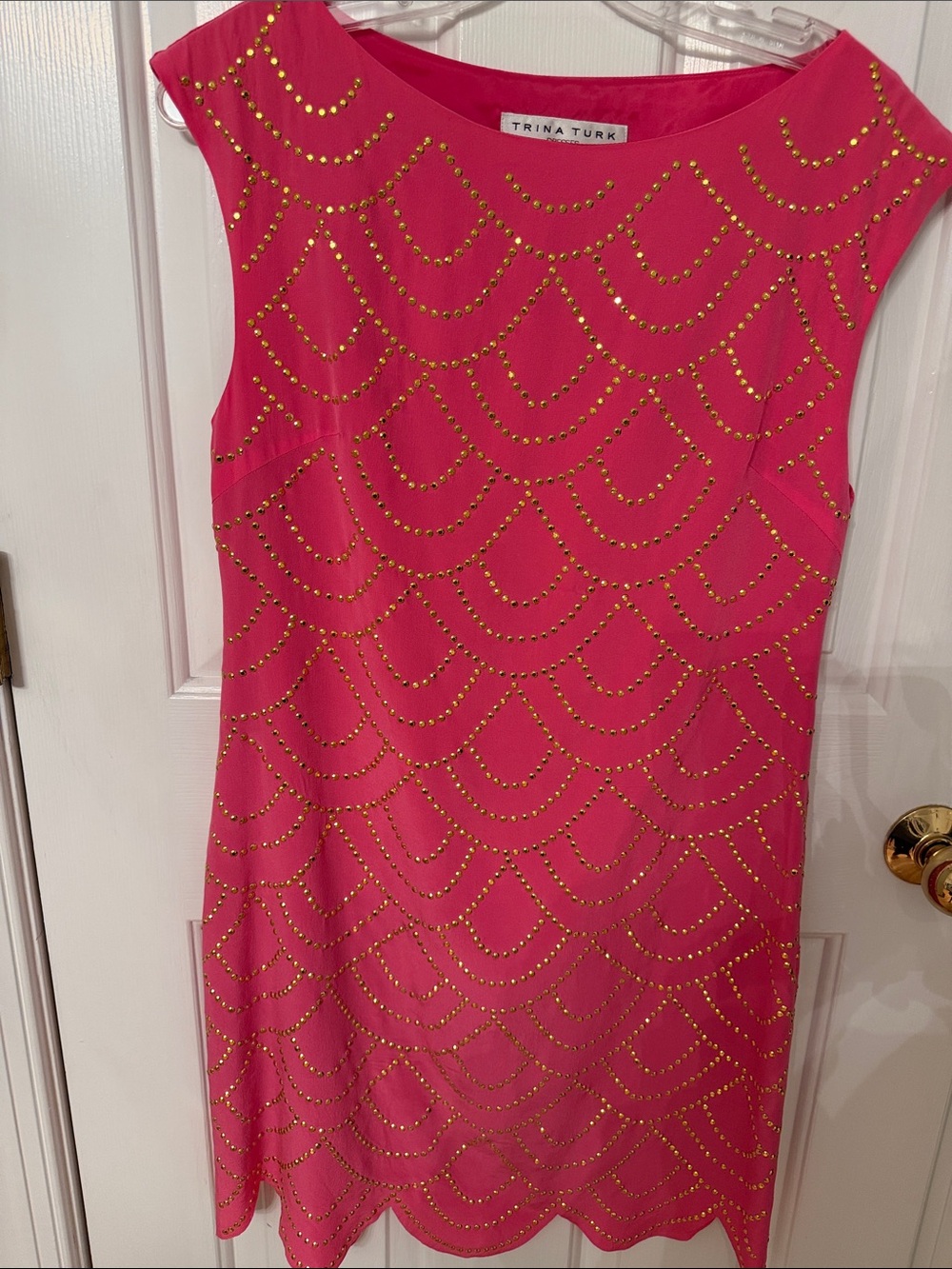 Trina Turk Hot Pink Knee Length Dress with Gold Stud Accents